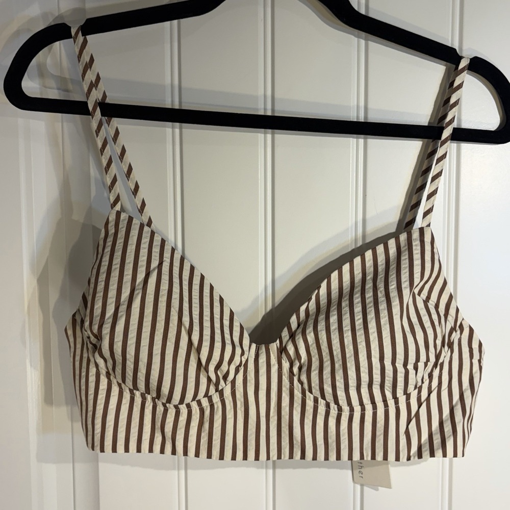 By Together Brown Ivory Stripe Bustier Crop Top Bralette Cami Women's Medium